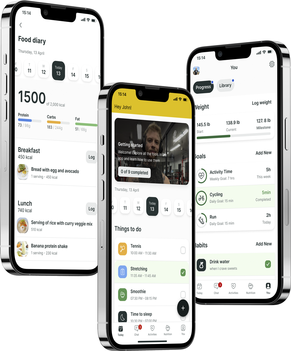 A mockup of the coaching app showcasing the features.